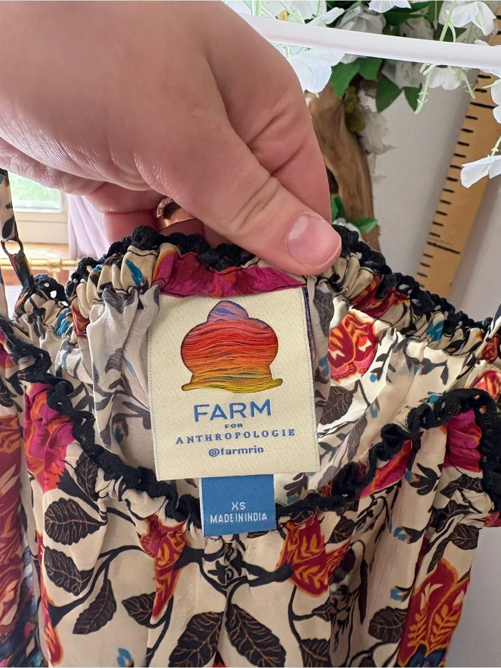 FARM Rio Floral Spaghetti-Strap Cropped Top in Cream, Pink, Red, Blue - Picture 8 of 10